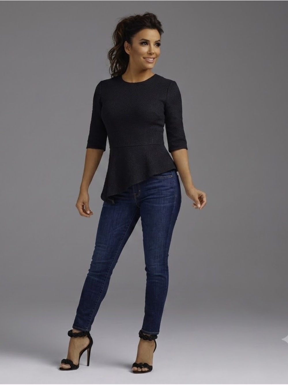 The Limited "Eva Longoria Collection" Asymmetric Peplum Top, Black, Size L